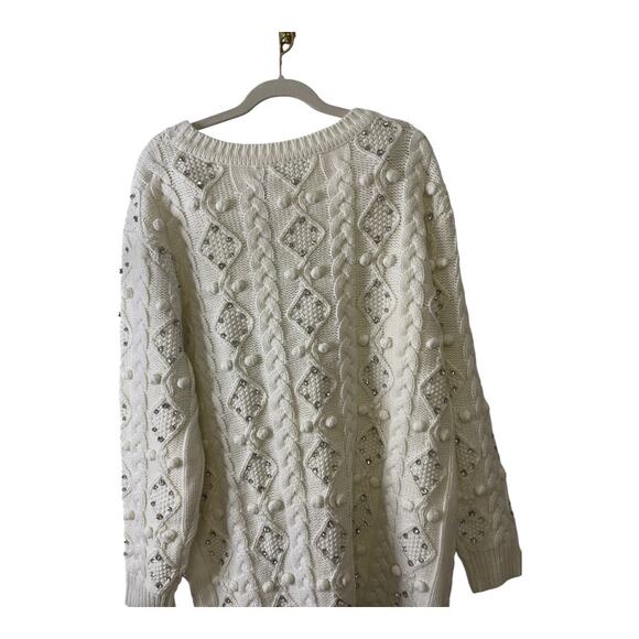 Retrofete Maple Embellished Sweater Dress Cable Knit Merino Wool Rhinestone Sz M - Picture 10 of 14